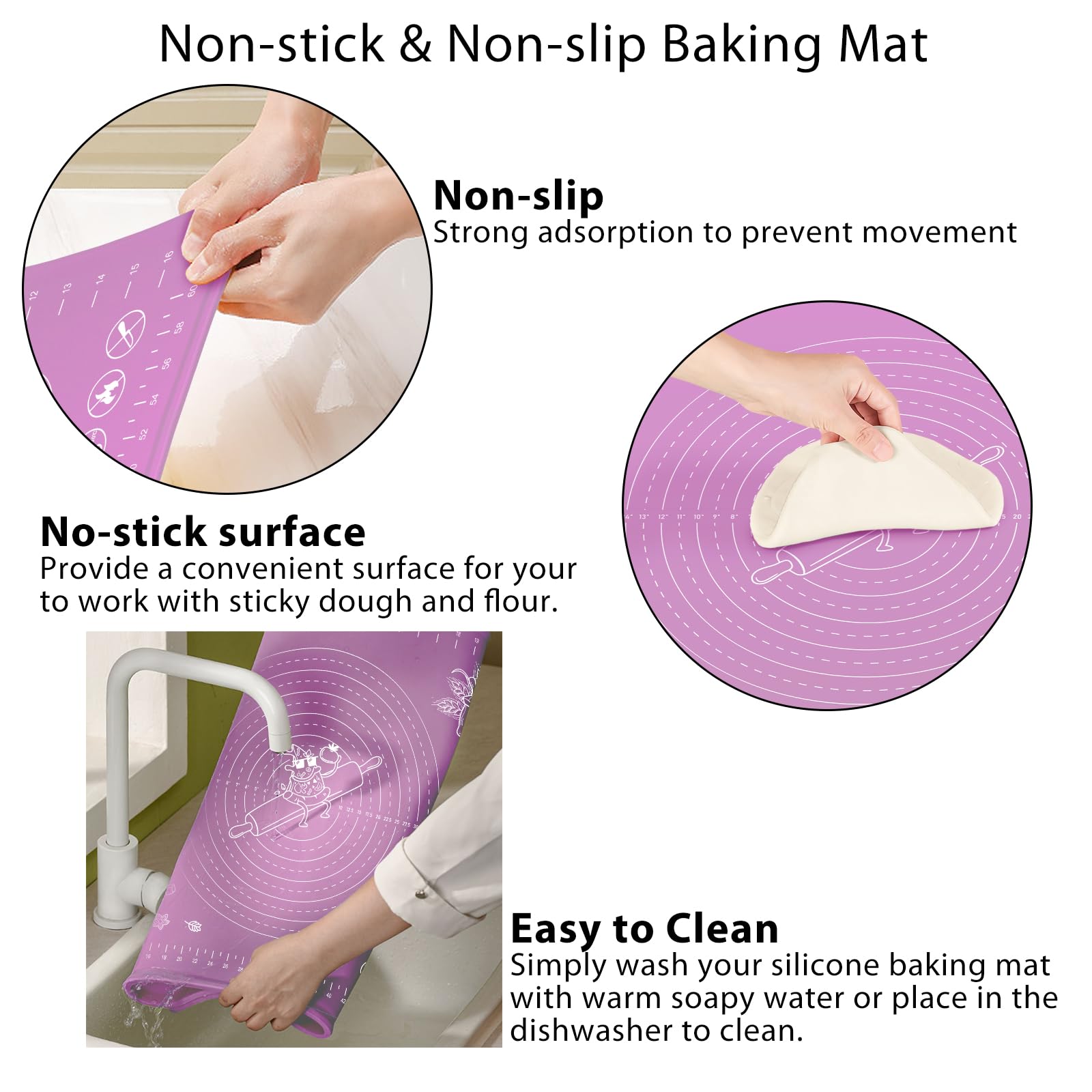 Silicone Baking Mat 28" x 20" Extra Thickness Dough Rolling Mat with Measurements and Edge Heightening, Non-stick Food Grade Silicone Pastry Mat for Pastry, Bread, Cookies, Pizza, Fondant, Pasta