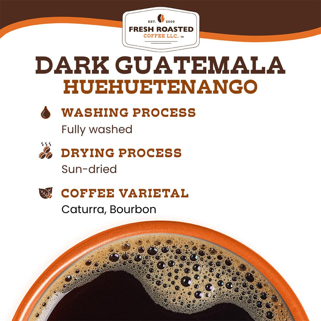 Fresh Roasted Coffee, Dark Guatemala Huehuetenango K-Cup Pods for Keurig Brewers, Dark Roast, Kosher, 24 Count (Pack of 1)