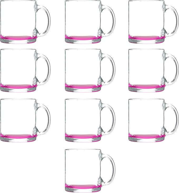 DISCOUNT PROMOS Clear Glass Coffee Mugs 13 oz. Set of 10, Bulk Pack - Perfect for Coffee, Tea, Espresso, Hot Cocoa, Other Beverages - Clear Bottom