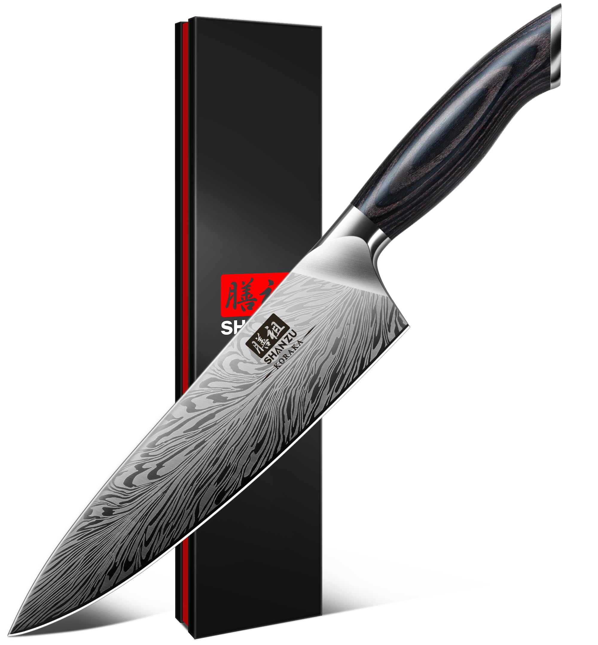 SHAN ZU Chef Knife in Powder Steel, Japanese Kitchen Knife 8 Inch, Ultra Sharp Chef's Knives, High Carbon Japanese Knives with Ergonomic Pakkawood Handle Professional Utility Knives for Meat Vegetable