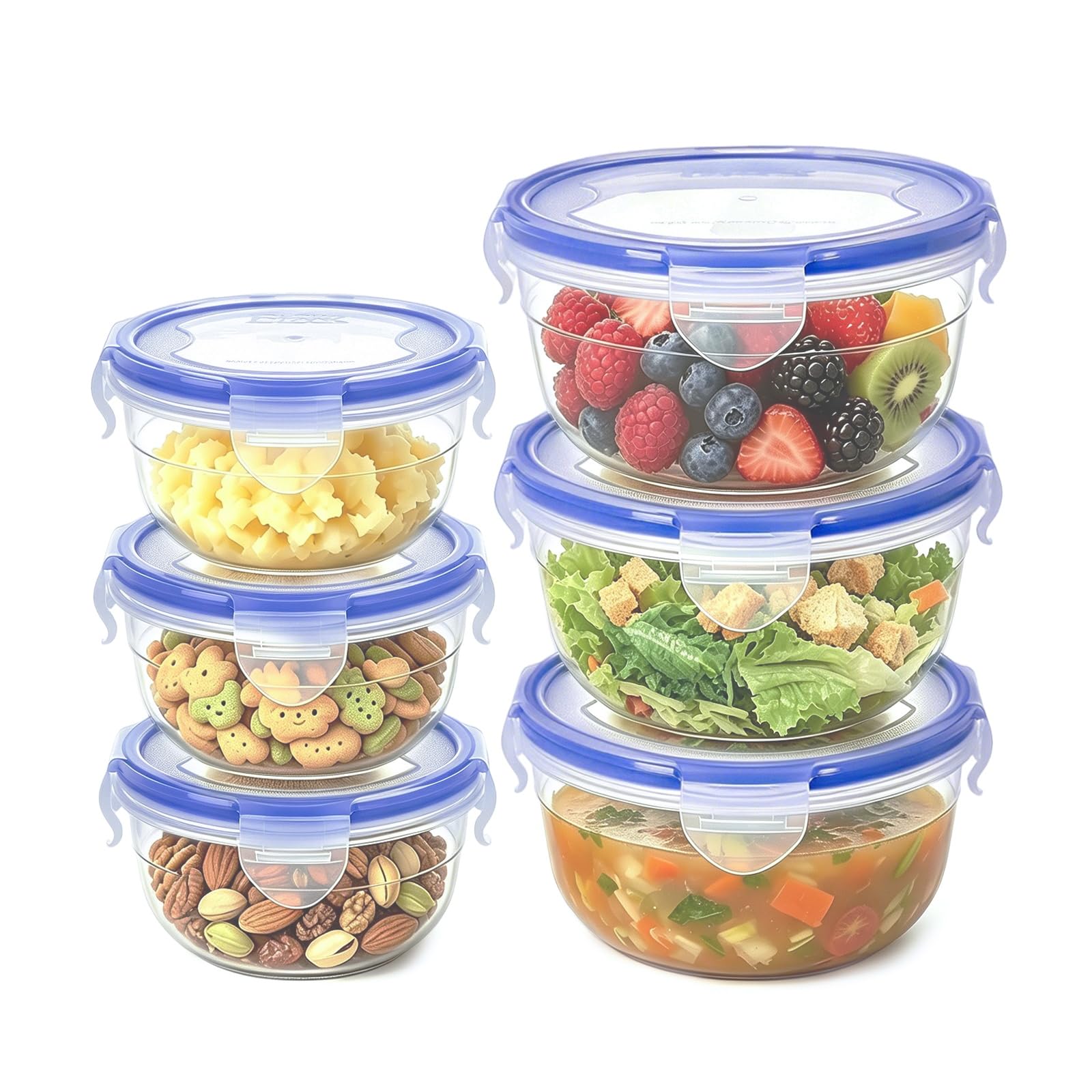 KIGI Small Round Food Storage Containers, 2.5 Cup / 1.25 cup, 6 Pack