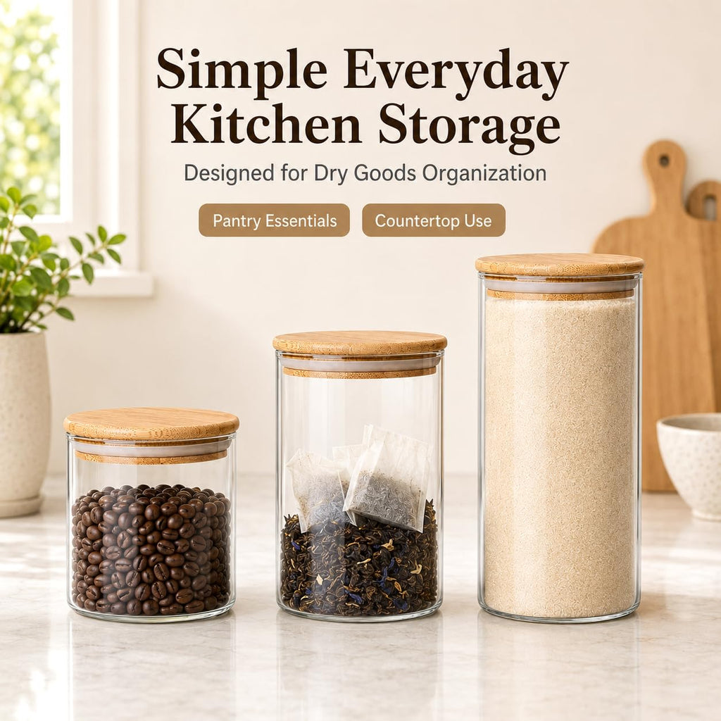 MOLFUJ 1200 ML / 40 FL Oz Glass Storage Container with Wood Lid, Stackable Clear Decorative Organizer Bottle Canister Pantry Jar with Air Tight Wooden Lid for Food, Coffee, Candy, Sugar, Salt, Tea