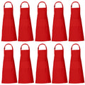 RAJRANG Bulk Apron Women Men with Pockets Cotton Kitchen Cooking Chef Aprons Red 35x27 Inches Set of 10