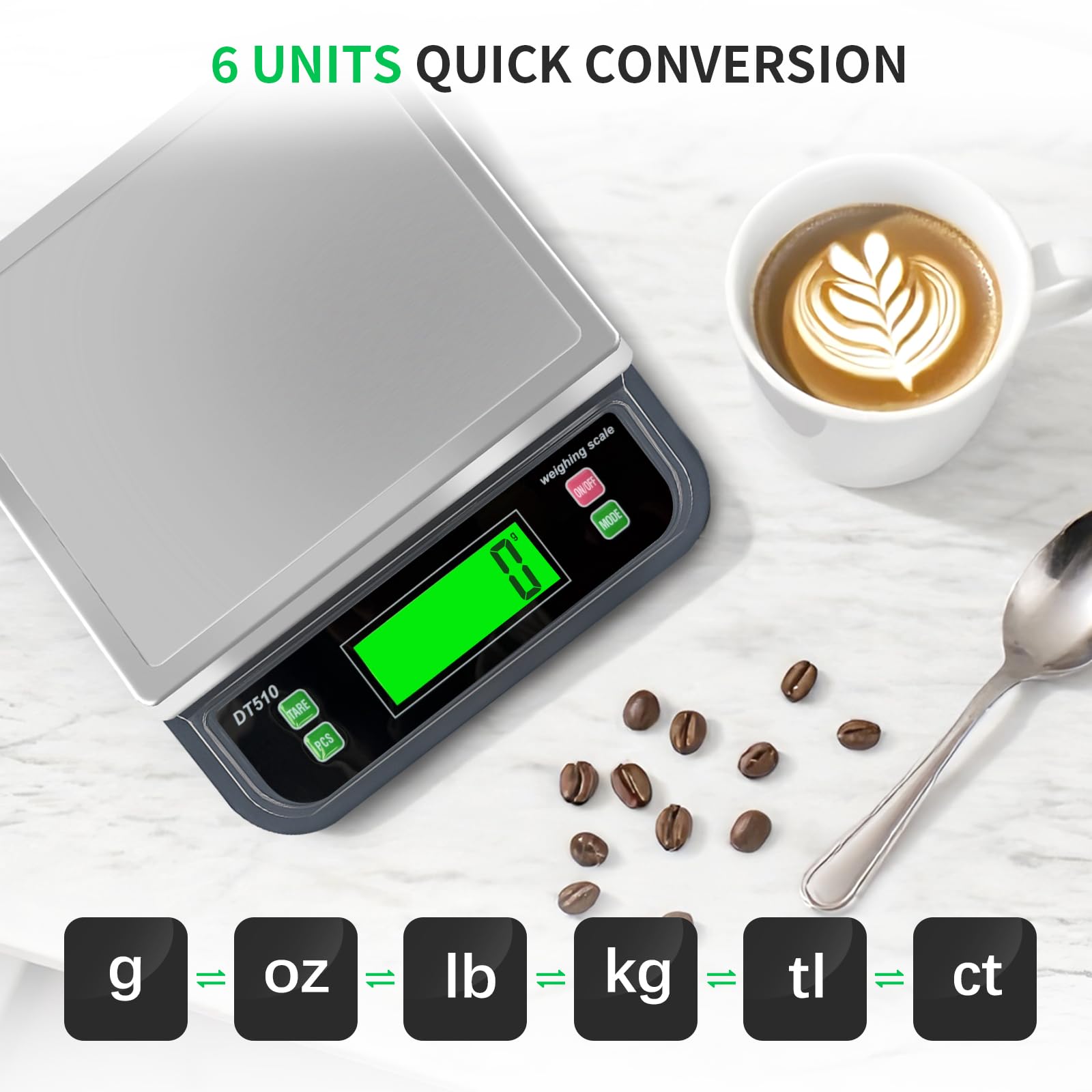 Large Digital Kitchen Scale40kg Stainless Stee with 6 Unit Tare PCS Funtion