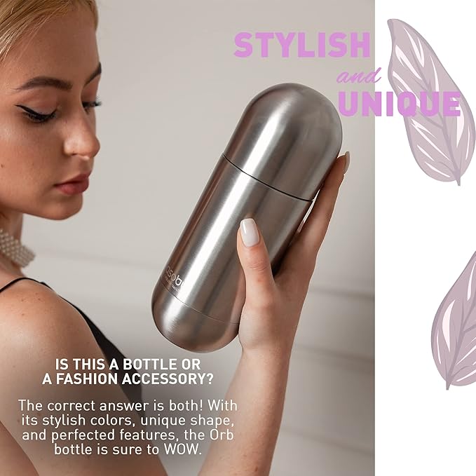 asobu Capsule Bottle Stainless Steel Double Wall Insulated Travel Water Bottle – Lid Doubles as a Cup 14 Ounce (Silver)