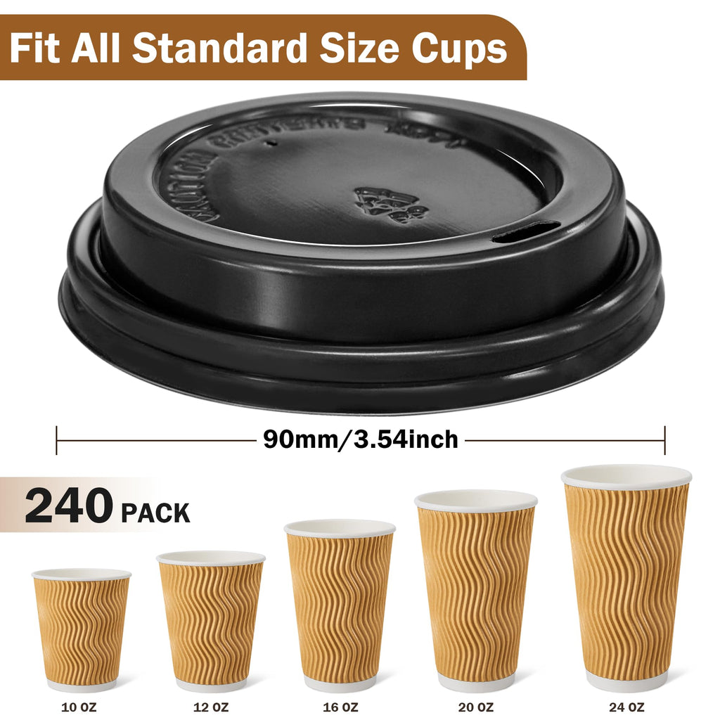 Clawsoff 240 Pack Disposable Coffee Cup lids, 3.54'' Leak-Proof Disposable Plastic Cup Lids for 10, 12, 16, 20oz Paper Cups, Hot/Cold Drinking Cup Lids, Black