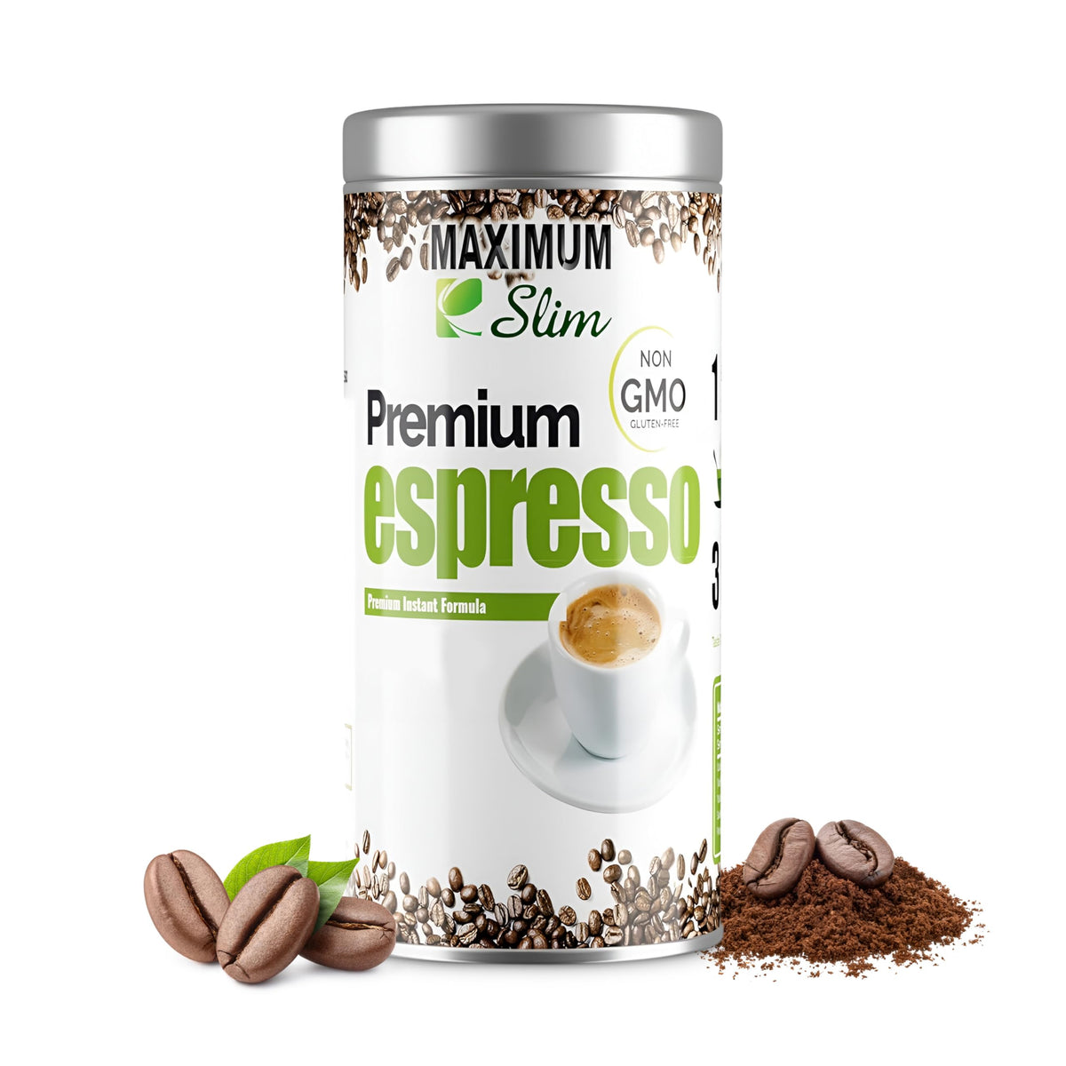 Maximum Slim Premio Instant Espresso Powder – Bold & Rich Flavor 100% Arabica Beans - Non-GMO, Gluten-Free – Premium Medium Roast Coffee 14.1 oz Resealable Jar = Café Instantáneo