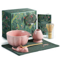 Domaci Pink Matcha Whisk Set, 7 Pcs Matcha Kit Includes Matcha Bowl with Spout, Bamboo Whisk, Chasen Holder, Sifter, Scoop and Rest, Tea Towel, Matcha Making Kit Tools for Family/Friend
