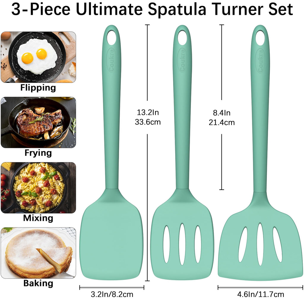 Coukre 3 Pack Silicone Spatula Set, Heat Resistant to 500°F, BPA-Free