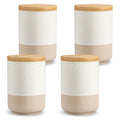 vancasso Sabine Kitchen Canister Set of 3, Ceramic Food Storage Containers with Airtight Wood Lids, Countertop & Pantry Organization for Flour, Sugar, Coffee, Tea & Snacks