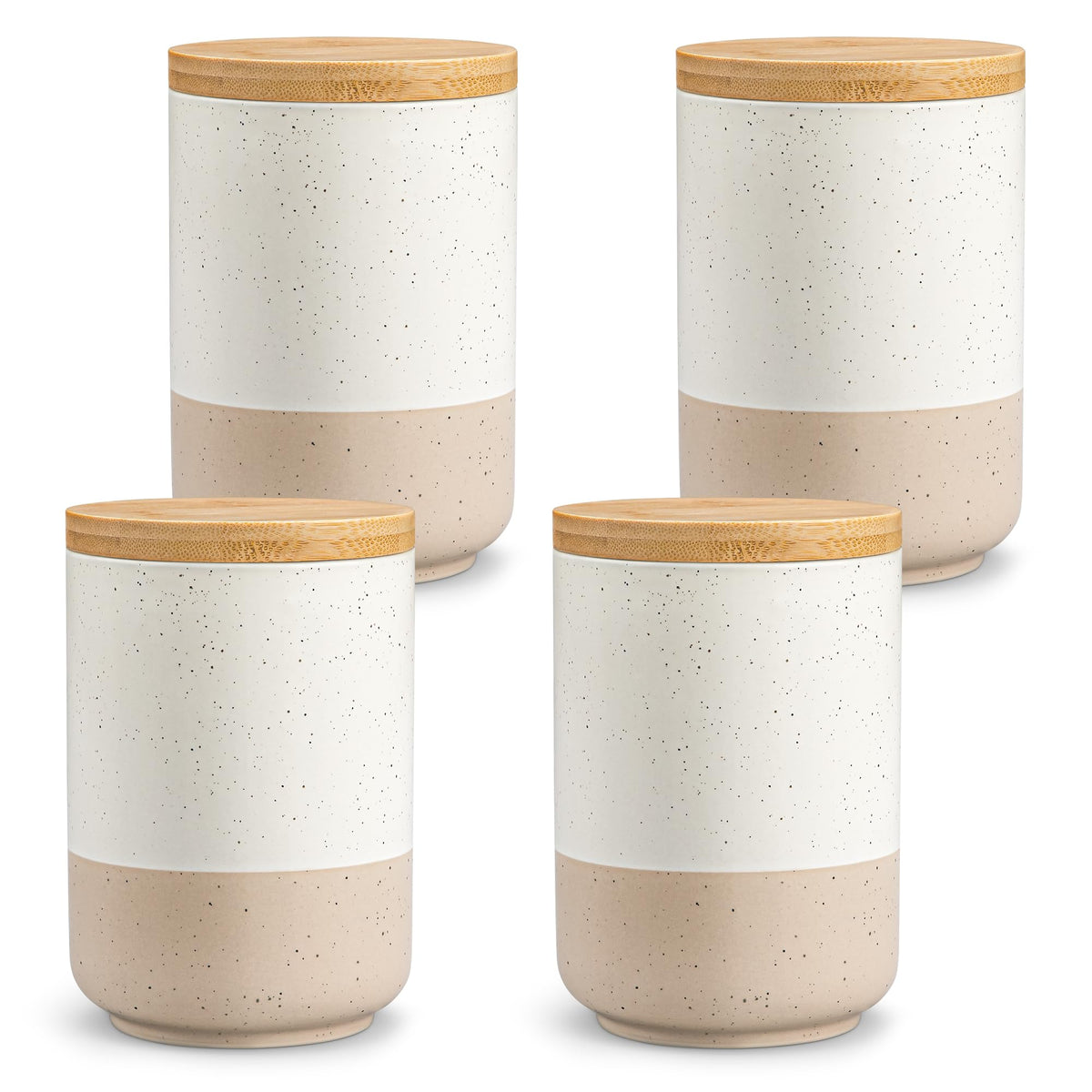vancasso Sabine Kitchen Canister Set of 3, Ceramic Food Storage Containers with Airtight Wood Lids, Countertop & Pantry Organization for Flour, Sugar, Coffee, Tea & Snacks