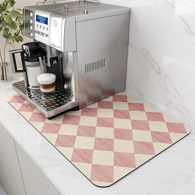 AMOAMI Coffee Mat - Hide Stain Rubber Backed Absorbent Dish Drying Mat for Kitchen Counter - Fits Under Coffee Maker - Khaki 12X19