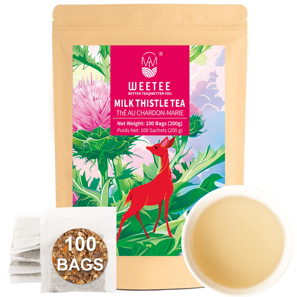 WT WEETEE Chamomile Lavender Tea Bags 100ct, Caffeine-free Tea for Bedtime