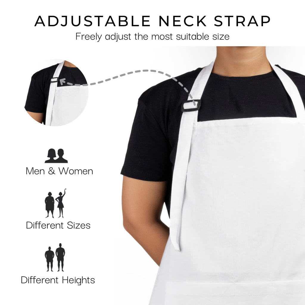 RAJRANG 100% Cotton White Apron with 3 Pockets Chef Restaurant Kitchen BBQ Backing Cooking Painting and Crafting Aprons Pack of 5