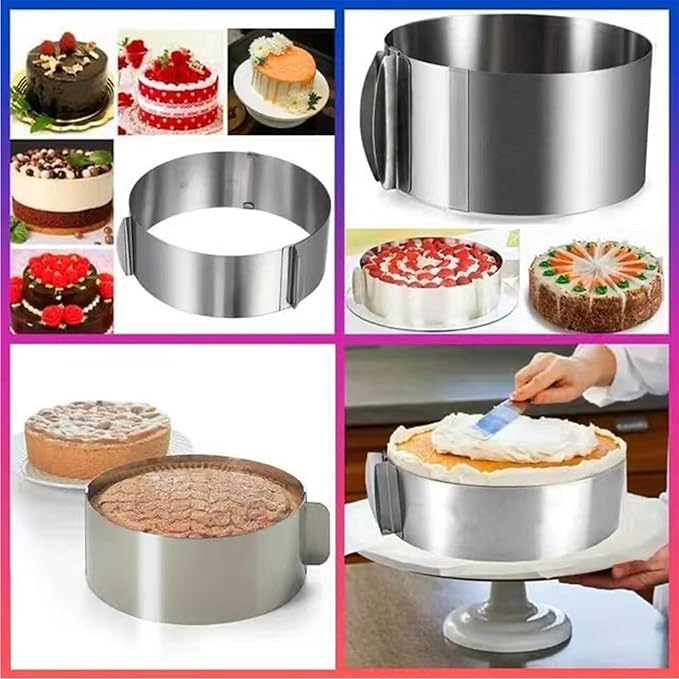 HcirjhieCake Mold-Cake Ring-Adjustable Round Stainless Steel 6 to 12 Inch Cake Mold - Stainless Steel 3 inch Dessert Mousse Molds withCake Baking Supplies（2-piece set）