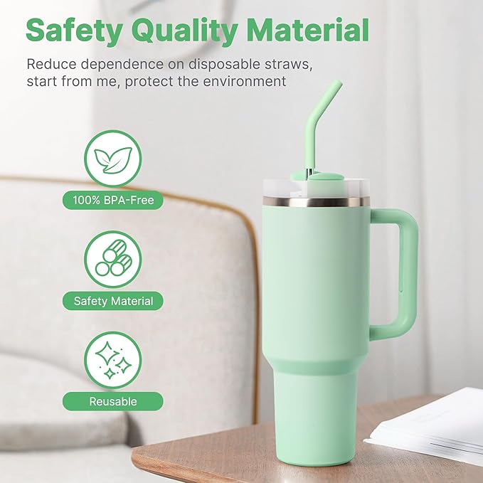 Metal Straw for Stanley Quencher Cup, Simple Modern, Meoky 40 oz Tumbler, 5 PCS Straight Reusable Stainless Steel Straws with Silicone Tips, Cleaning Brushes