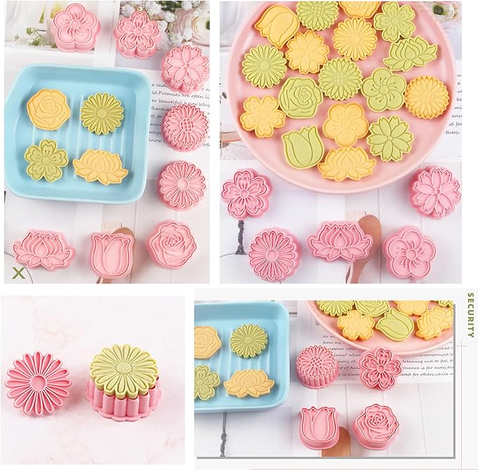 8PCS Flowers Cookie Cutter Sets Daisy Rose Cookie Cutters with Plunger Stamps Sun Flower 3D Plastic Pressable Biscuit Molds Cake Cooie Baking DIY Supplies (A8)