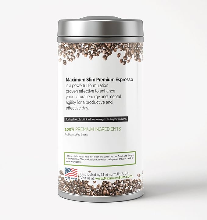 Maximum Slim Premio Instant Espresso Powder – Bold & Rich Flavor 100% Arabica Beans - Non-GMO, Gluten-Free – Premium Medium Roast Coffee 14.1 oz Resealable Jar = Café Instantáneo