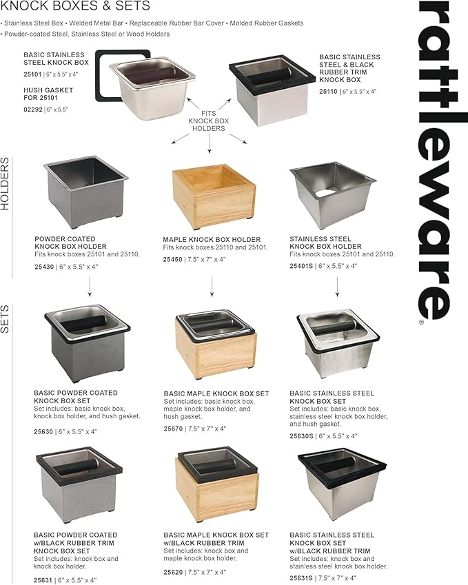 Rattleware Round Stainless Steel Espresso Knock Box with Splash Guard