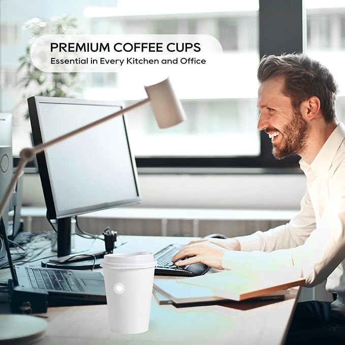 JOLLY PARTY [100 Pack] 12 oz Paper Coffee Cups, Disposable Paper Coffee Cup with Lids, Hot/Cold Beverage Drinking Cup for Water, Juice or Tea, Suitable for Home, Shops and Cafes