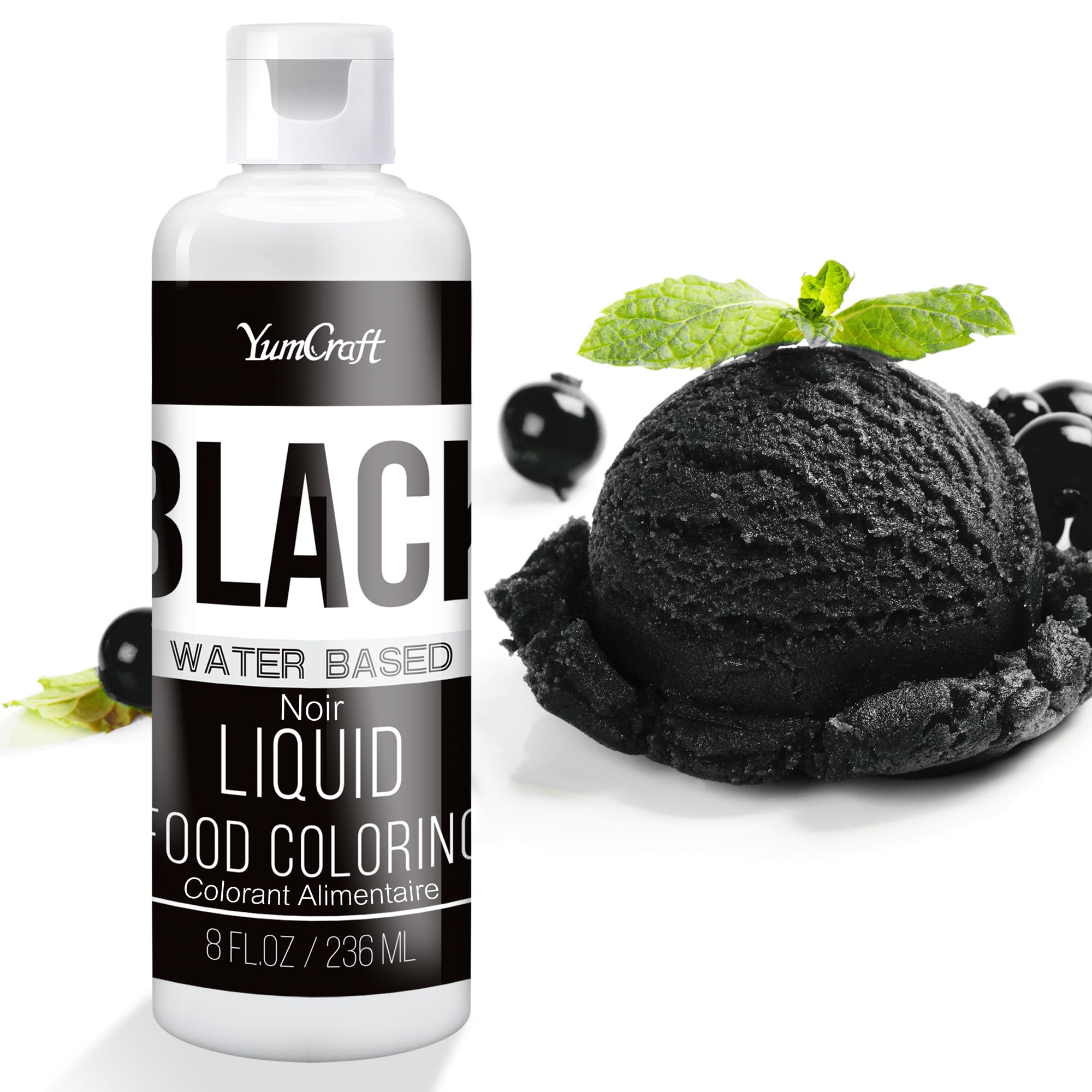 Food Coloring Liquid - Vibrant Color Food Coloring for Cake Decorating, Baking, Easter Egg, Icing - Tasteless Food Color Dye for Fondant, Cooking, Airbrush (Black, 8 Fl.oz)