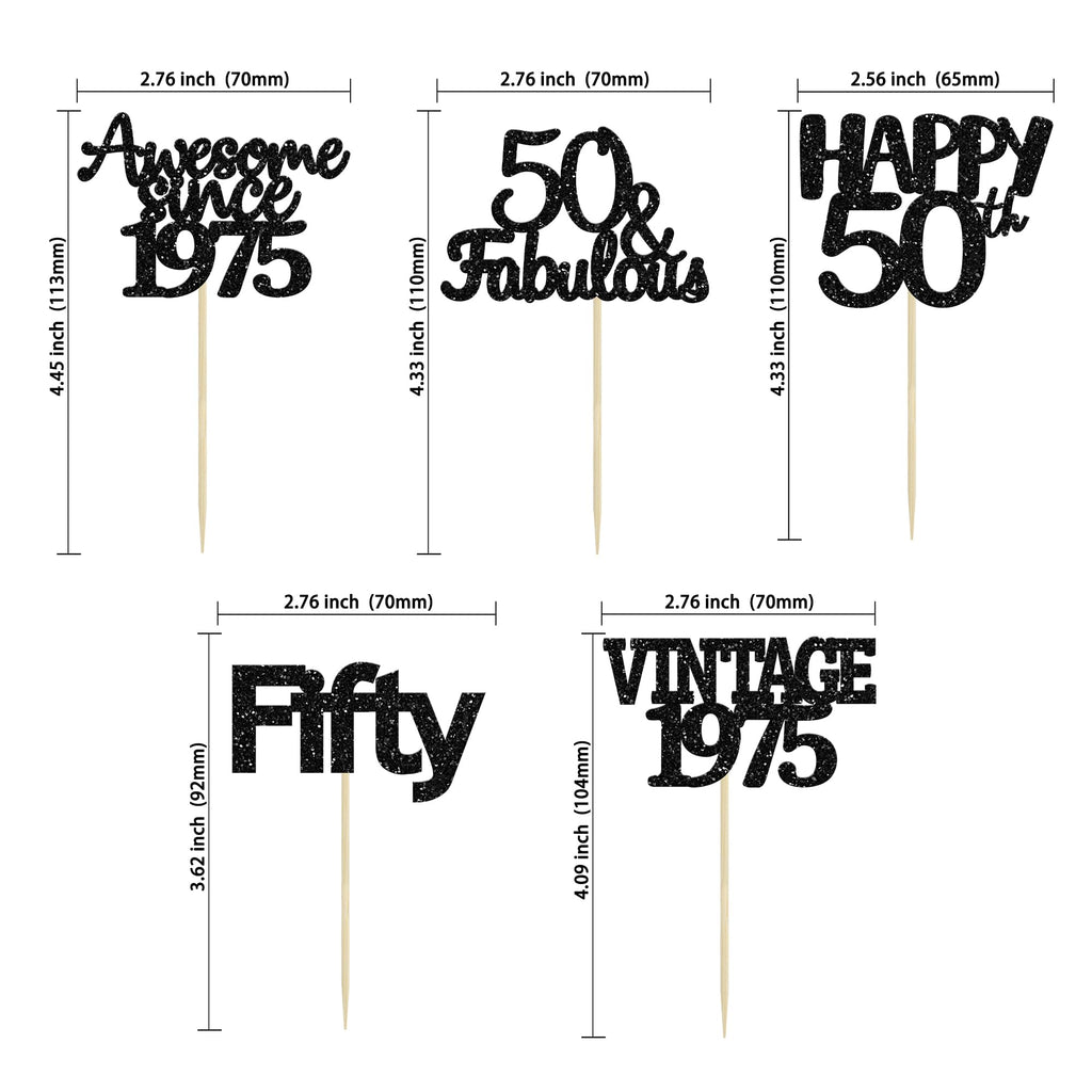 Gyufise 30Pcs Vintage 1975 Cupcake Toppers 50th Birthday Cake Decorations Cheers to 50 Fabulous Fifty Cupcake Picks 50th Birthday Wedding Anniversary Party Cake Decorations Supplies Black