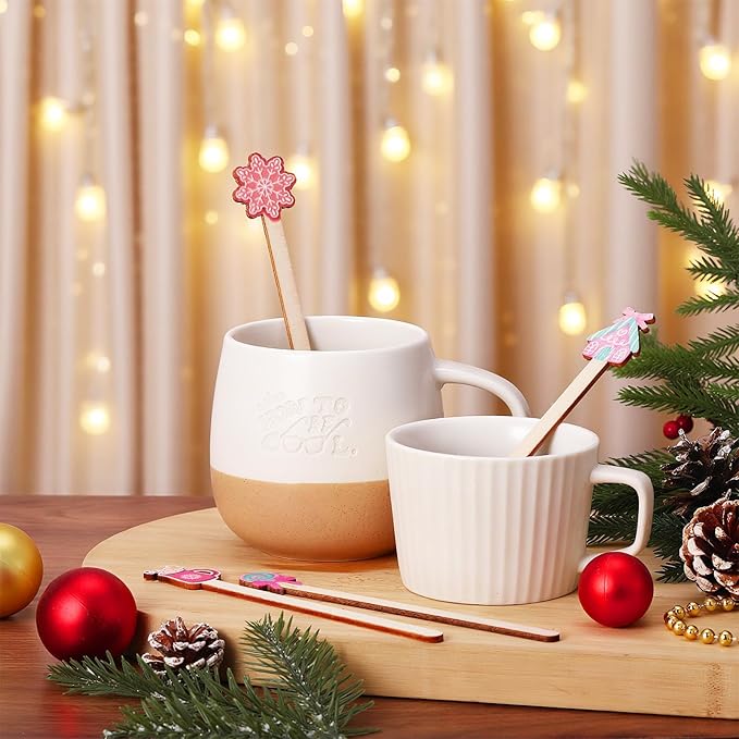 Jinei 120 Pcs Christmas Gingerbread Man Coffee Stir Sticks Natural Wooden Disposable Drink Stirrers for Hot Chocolate Milkshake Cocktail Restaurant Home Office