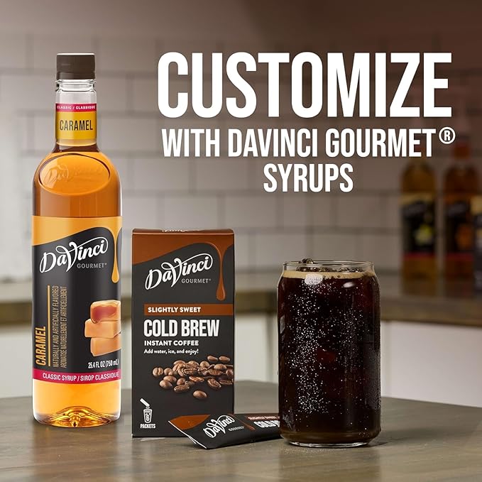 Bundle of DaVinci Gourmet Vanilla Cold Brew Stick Pack, Instant Coffee Powder, 6 Count (Pack of 1) + DaVinci Gourmet Lavender Syrup, 25.4 Fluid Ounces (Pack of 1)