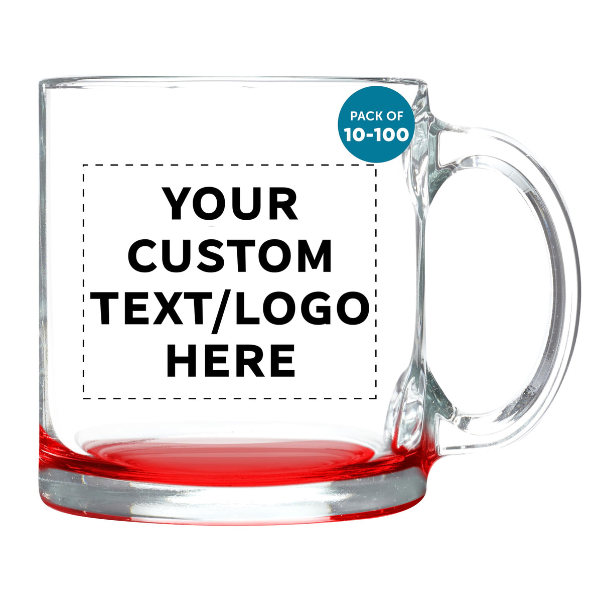 DISCOUNT PROMOS Clear Glass Coffee Mugs 13 oz. Set of 10, Bulk Pack - Perfect for Coffee, Tea, Espresso, Hot Cocoa, Other Beverages - Red Bottom