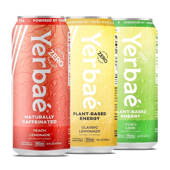 Yerbaé Energy Beverage, 120mg Caffeine. No Sugar/Calories/Carbs, Energized by Yerba Mate, Plant-Based, Healthy Alternative to Sugary Drinks, 12oz cans