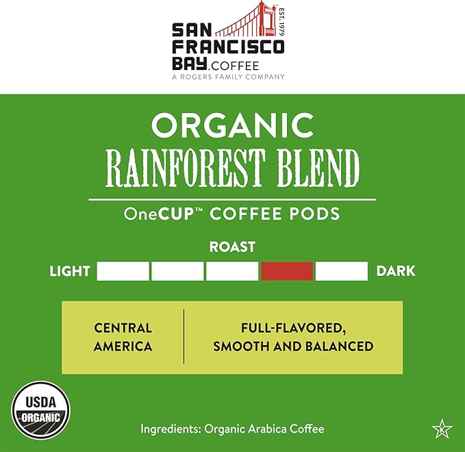 SF Bay Coffee OneCUP Organic Rainforest Blend 36 Ct Medium Dark Roast Compostable Coffee Pods, K Cup Compatible including Keurig 2.0