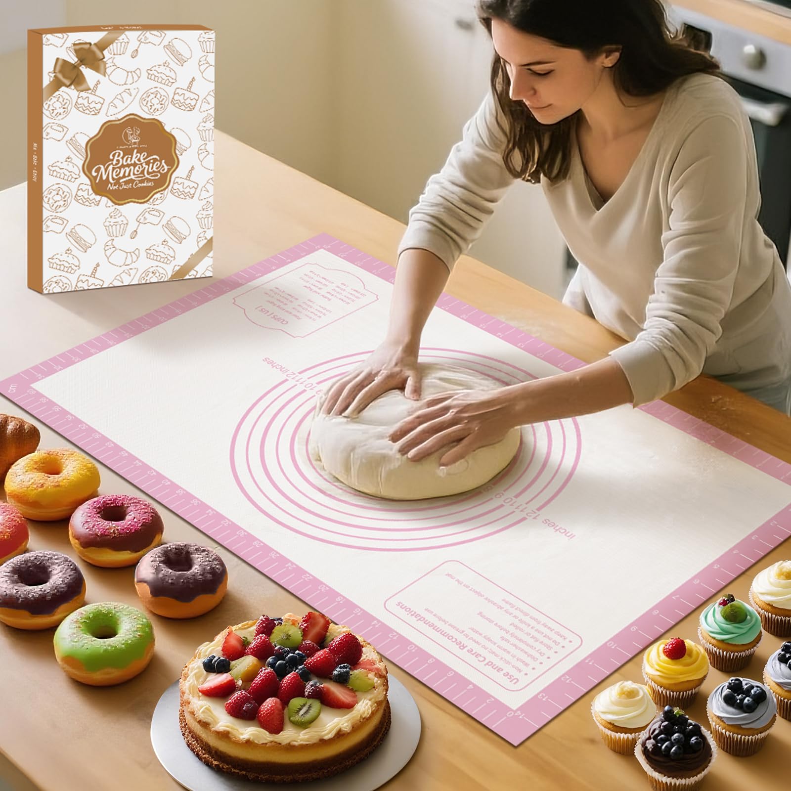 Silicone Pastry Mat for Dough Rolling, Extra Large Silicone Baking Mat with Measurements, Baking sheet for Cookies Fondant Pie Crust, Countertop Protector