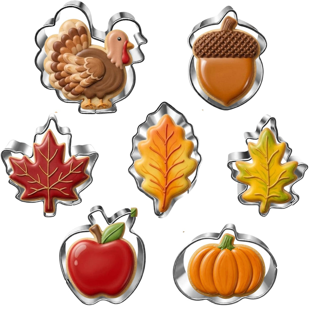 Auktosmn 7 Pcs Mini Fall Cookie Cutter Set, 2.0 Inch, Dishwasher Safe