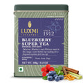 Luxmi Estates Blueberry Super Herbal Tea | Loose Leaf in Resealable Tin Caddy, 100g (3.5oz, ~50 Cups) | Caffeine-Free Fruit Herbal Infusion with Real Blueberry Bits, Hibiscus, Rosehips, Lemongrass, Orange Peel, Licorice, Lemon Balm & Cinnamon