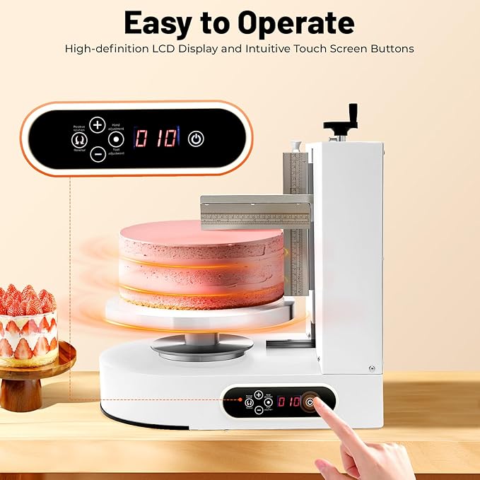 Cake Decorating Machine, 200W Cake Cream Spreading Machine 60-320rpm Rotating Speed Automatic Cake Cream Spreading Machine with LCD Display for 4-12 inch Cakes (White)