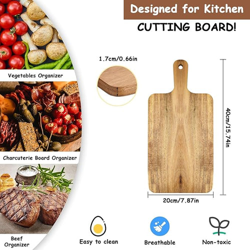 10 Pcs Acacia Wood Cutting Board with Handle,Wooden Chopping Boards