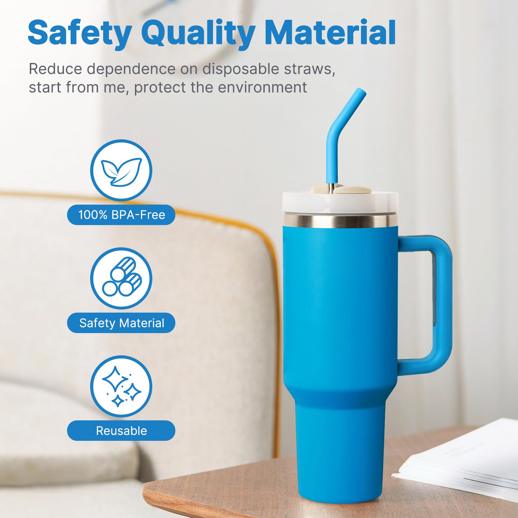 Diumepo Metal Straws Reusable for 40 oz Tumbler, 5 Pcs Extra Long Stainless Steel Straws with Silicone Tips for Stanley,Simple Modern, Meoky 40oz Cup