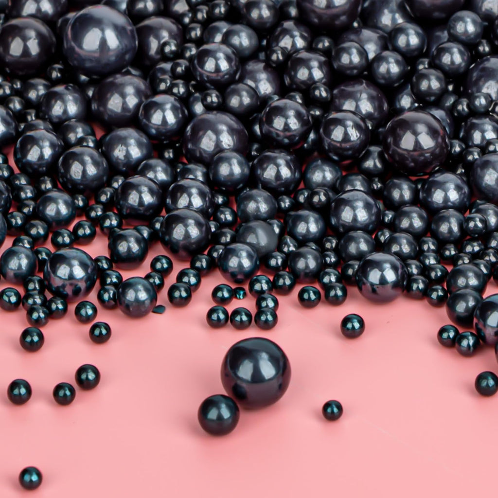 Twisweet Black Pearl Sprinkles for Cake Decorating, Edible Sugar Pearls for Baking, Mix Size, Cake Topper Cupcake Cookie Ice Cream Dessert Decorations, Halloween Birthday Christmas Supplies (130g/4.58oz)