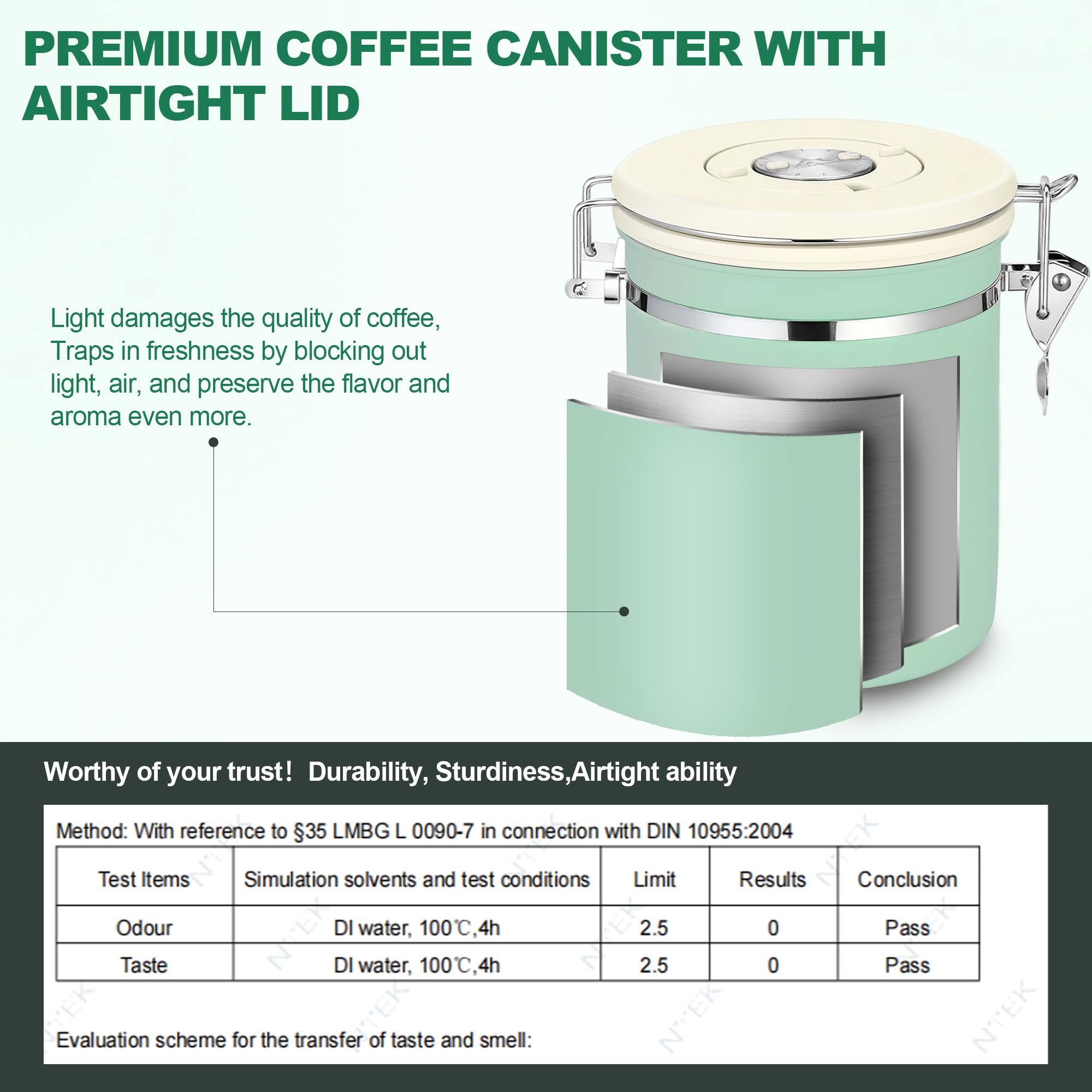 ShanSon Coffee Canister Airtight, Stainless Steel Bean Storage Container with Date Tracker & Scoop, Grounds Sugar Flour Tea Cereal Fits Kitchen Pantry, Ideal Gift for Coffee Lovers,16oz,Green