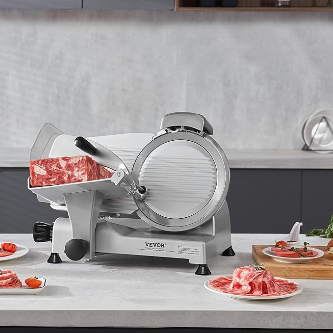 Meat Slicer, 340W Electric Deli Food Slicer with 10" SUS420 Stainless Steel Blade and Built-in Sharpening Stone, 0-0.6 inch Adjustable Thickness for Commercial and Home Use, Cut Meat and Cheese