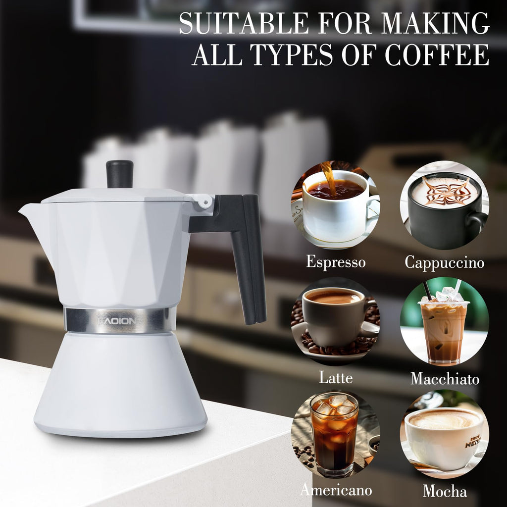 LAOION Moka Pot,6-Cup Espresso Maker,300ml Portable Stovetop Espresso Maker