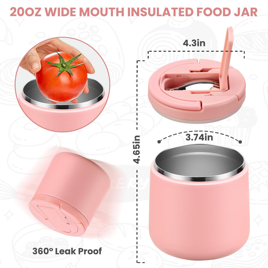 Itslife Soup Thermo for Hot Food Kids 25.5oz Lunch Containers with Buckle Lid Wde Mouth Hot Food Jar Vacuum Insulated Stainless Steel Bento Box Leakproof with Spoon(Pink)