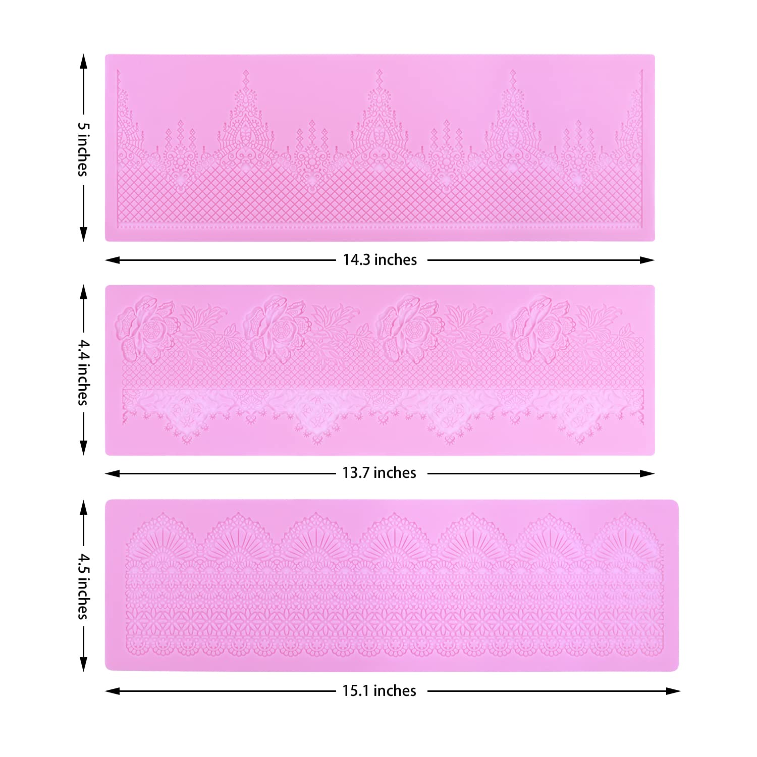 Embossing Lace Fondant Molds - Rose Flower Cake Lace Molds Set of 3