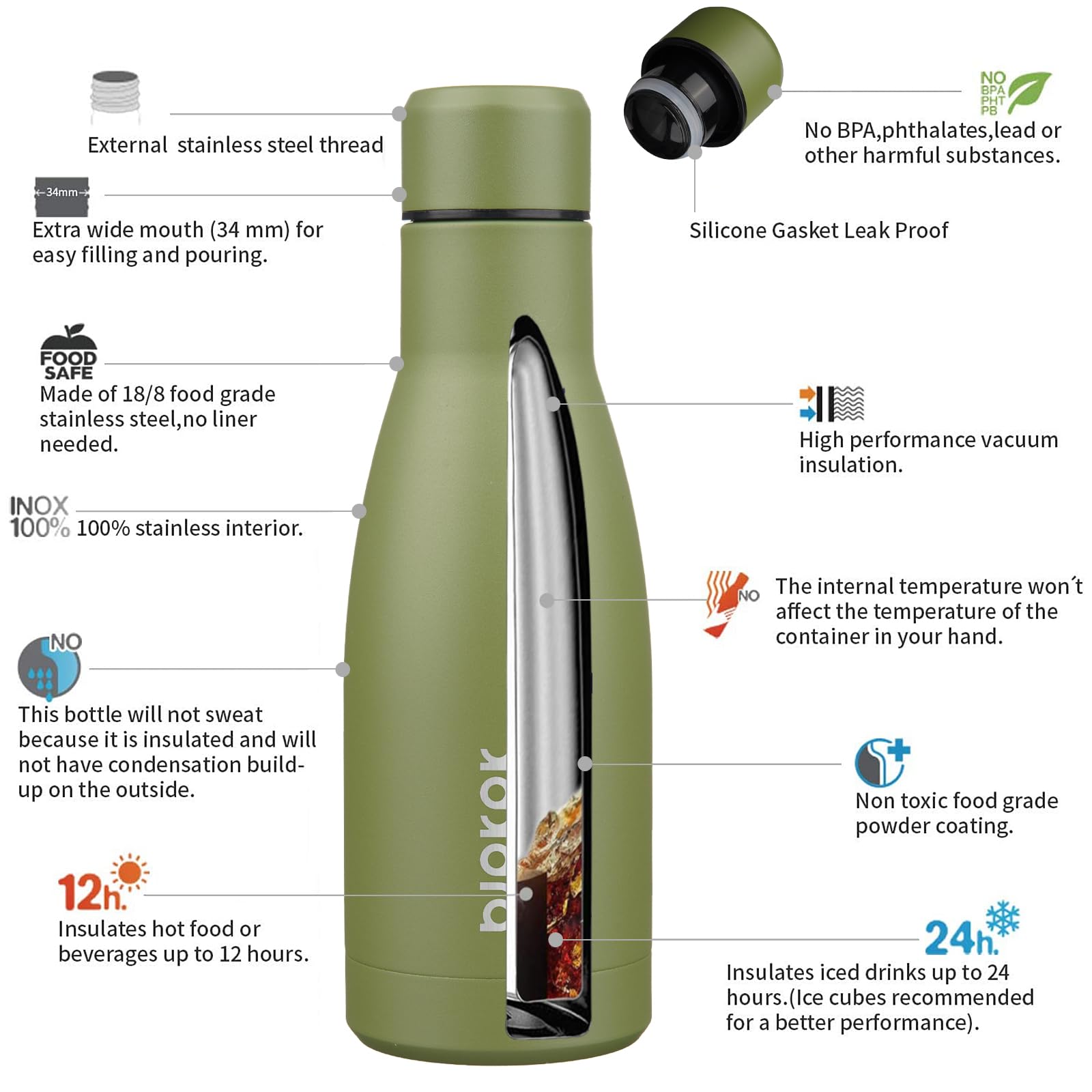 BJPKPK 12 oz Small Mini Water Bottle, Insulated Stainless Steel Flask