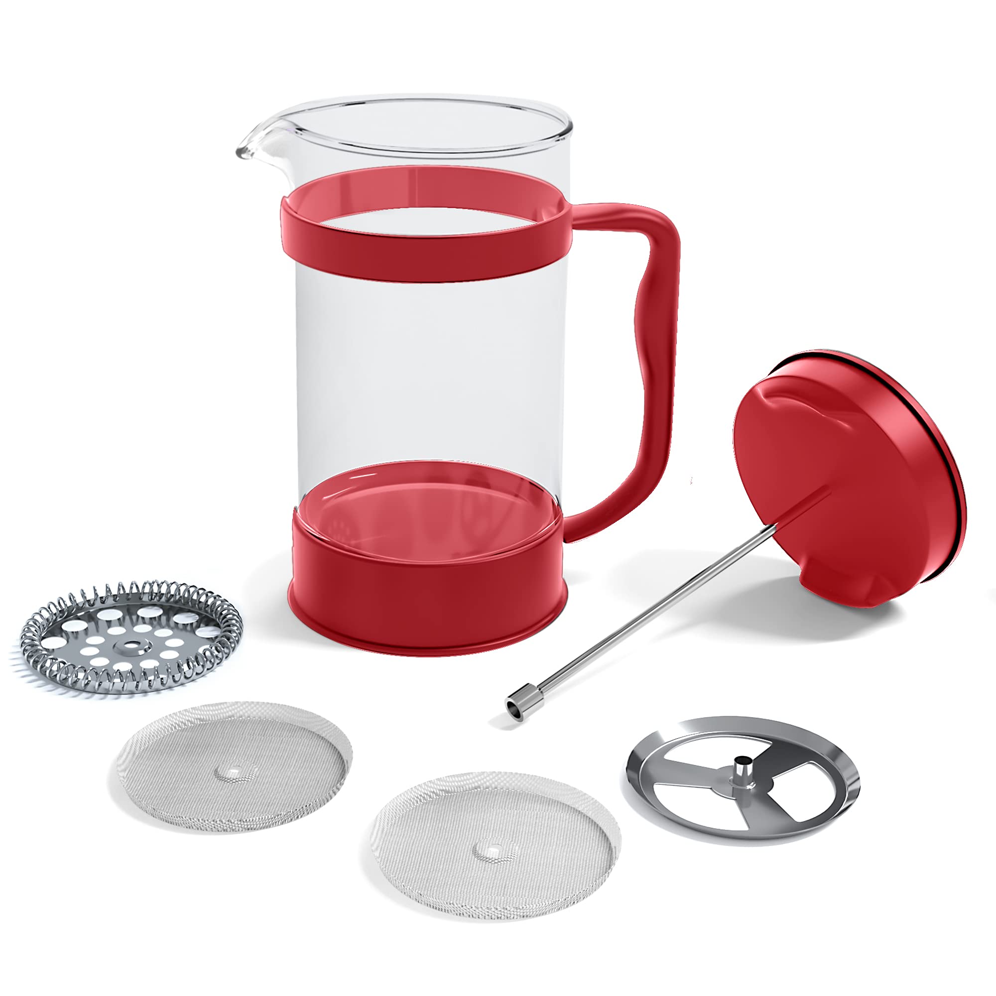 Utopia Kitchen Borosilicate Glass French Press Coffee Maker 34 Oz, Red