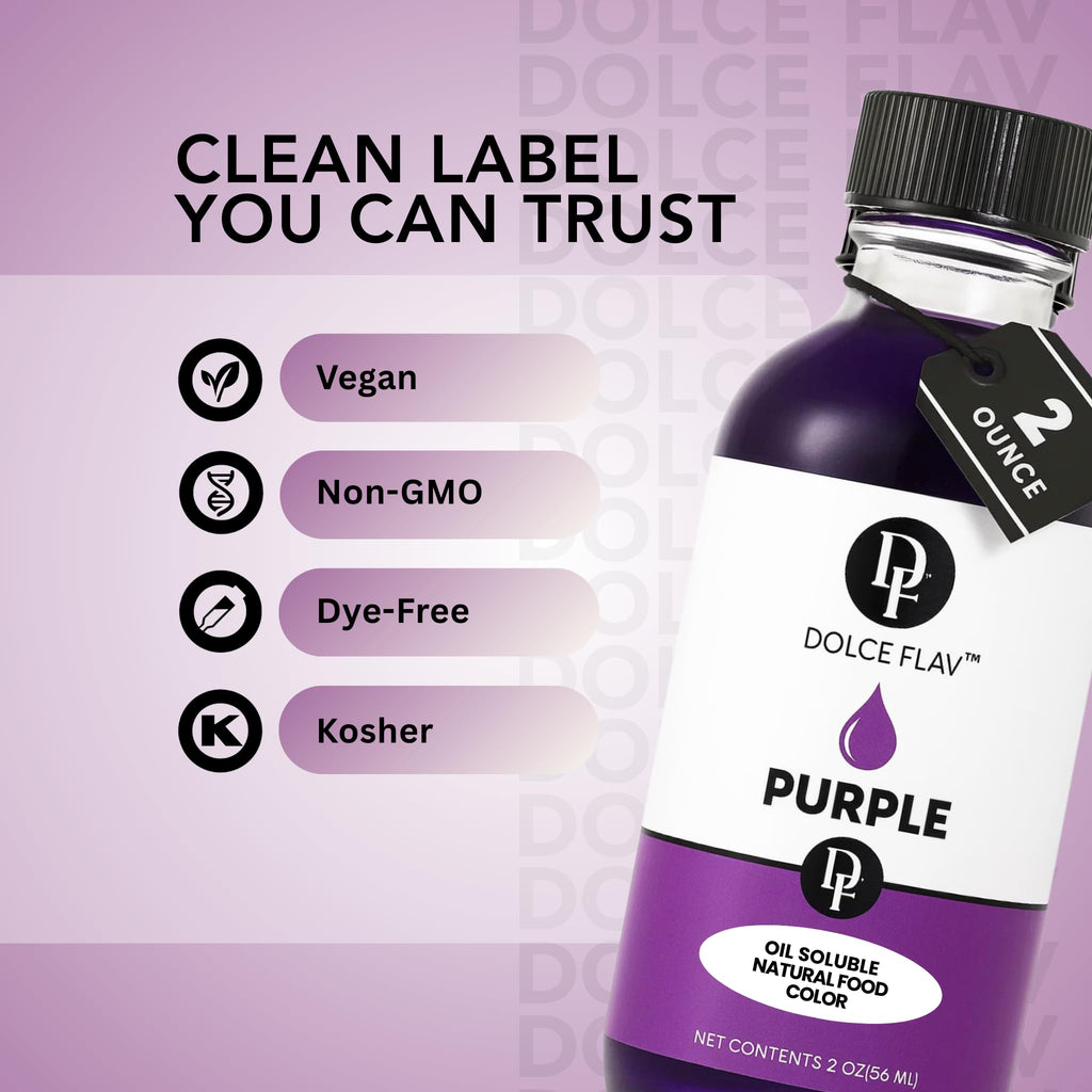 Dolce Flav Natural Purple Food Coloring – 2 oz Liquid Dye from Red Radish & Huito with Graduated Dropper | Water-Soluble | For Baking, Drinks & Frostings | Kosher | Made in USA