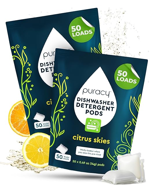 Puracy Dishwasher Pods, Natural Dishwasher Detergent, Citrus Skies Dish tabs - Enzyme-Powered, Spot & Residue Free - TikTok Trend Items, Must Haves from TikTok (Citrus Skies