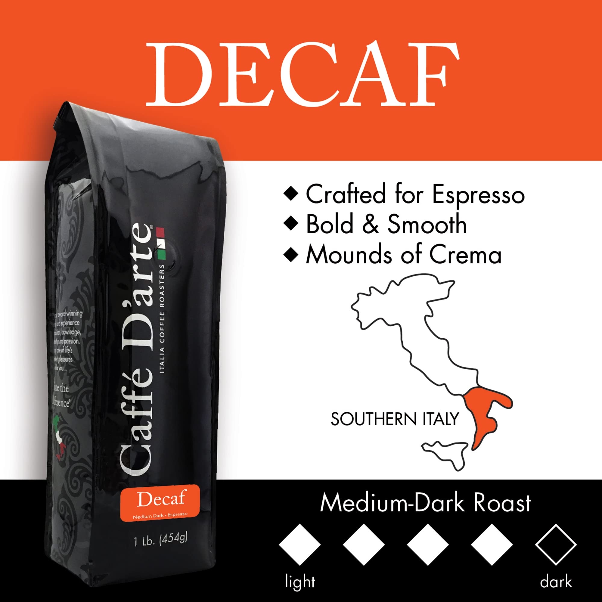 Caffe D'arte Decaf Ground Espresso, 1 lb