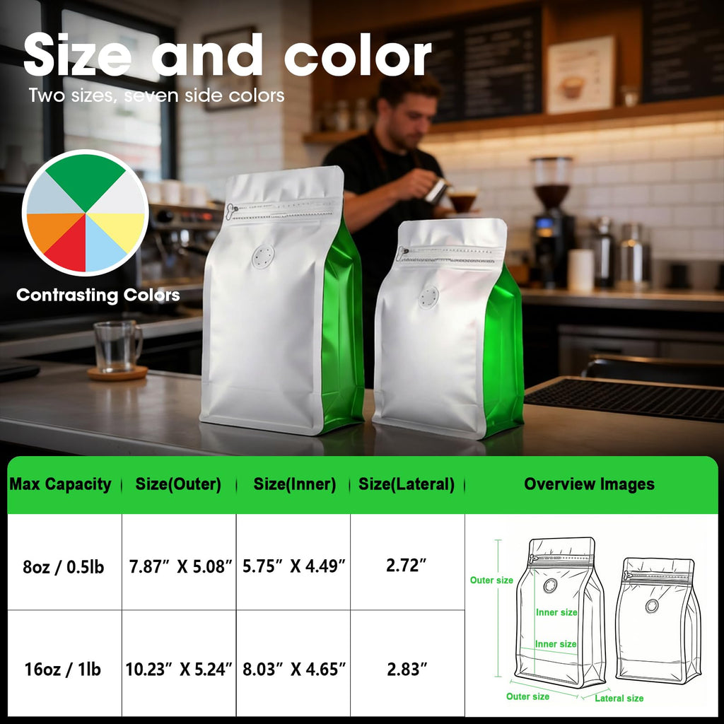 Coffee Bags with Valve(60pcs,16oz,1 lb) Vented Coffee Beans Packaging Bags High Barrier Aluminumed Foil Flat Bottom Heat Sealed Side Zipper Resealable Storage Bag for Home or Business（White+Black）