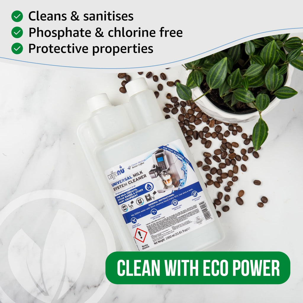 Caffenu Universal Milk System Cleaner, Use on All Machines, 33.8fl oz/1 L